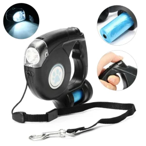 LED Dog Leash With Garbage Bag Automatic Pet Leash for Dogs Cats Night Travel Safety Pet Traction Rope