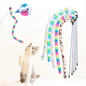 Pet Cat Toy Feather Cat Teaser Wand Cat Interactive Toys Funny Caterpillar Colorful Rod Teaser Wand