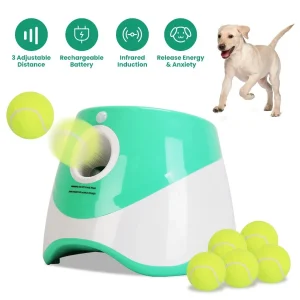 Automatic Dog Ball Launcher Included 6 Tennis Balls Dog With 3 Adjustable Launch Distance Interactive Ball Thrower