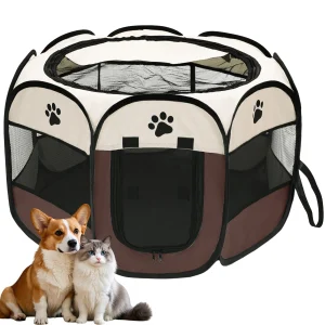 Foldable Pet Playpen for Dogs & Cats - Durable Oxford Cloth with Removable Zipper, Portable Octagonal Design