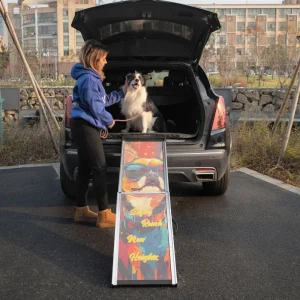 Retractable Aluminum Dog Ramp Portable Pet Steps for Cars Trucks SUVs Telescoping Dog Ramp with NonSlip Surfaces