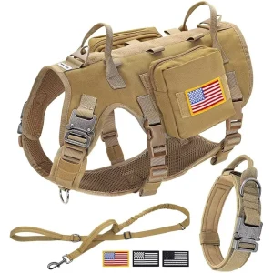 Tactical Dog Harness Large Breeds No Pull Military Collar Bungee Leash Set with MOLLE Backpack Outdoor Training