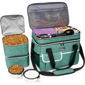 BAGLHER Dog Travel Bag for Supplies - Double-Layer Airline Approved Weekend Pet Travel Organizer Set for Dog and Cat Tote with 2