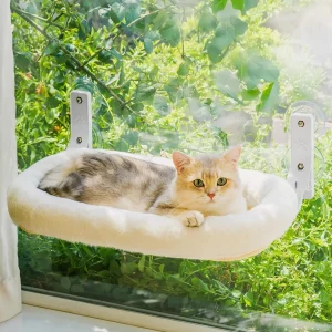 Mewoofun Foldable Cat Window Perch with 4 Strong Suction Cups Cordless Cat Window Hammock Removable Soft Cover