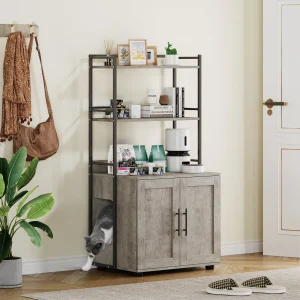 Cat Litter Box Enclosure with Shelf Storage - Versatile Cat Furniture, Enclosed Cat Sanctuary, Enhanced Privacy