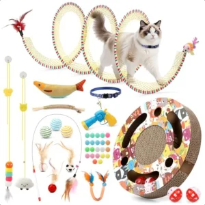 40 Pieces Cat Toys for Indoor Cats Kitty with Interactive Cat Tunnel Scratcher Feather Wand Plush Ball Toy Cat Collar Catnip
