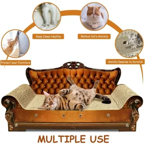 Luxury Cardboard Cat Scratcher Sofa Bed Couch Shaped Scratching Board for Indoor Cats with Catnip Large Brown