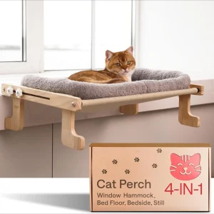 Cat Window Perch for Large Cats – Heavy Duty Foldable Hammock Bed – 4-in-1 Ledge for Cats & Small Dogs –